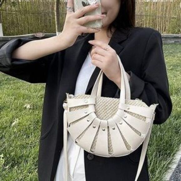NEW Semi-Circle Straw Woven Bag - Picture 5 of 10